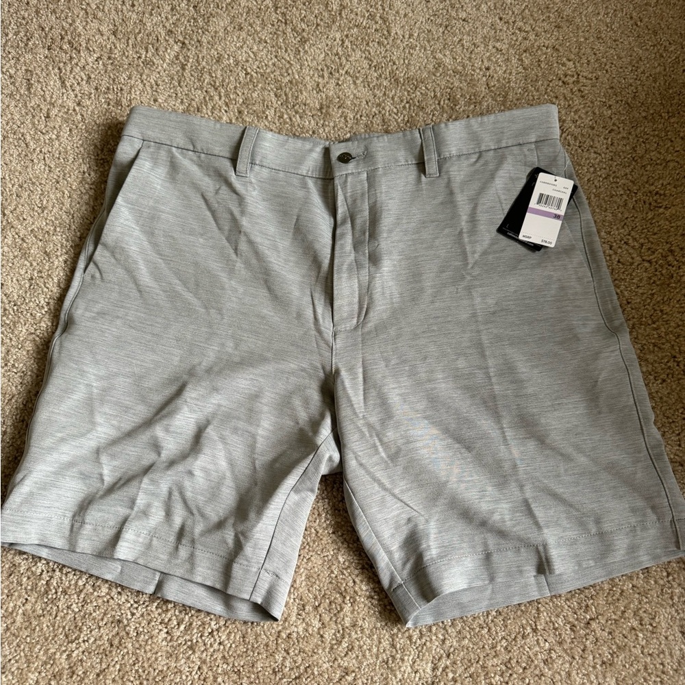 Callaway Golf Mens Charcoal Micro Striped Flat Front Walking Shorts $80 38 NEW